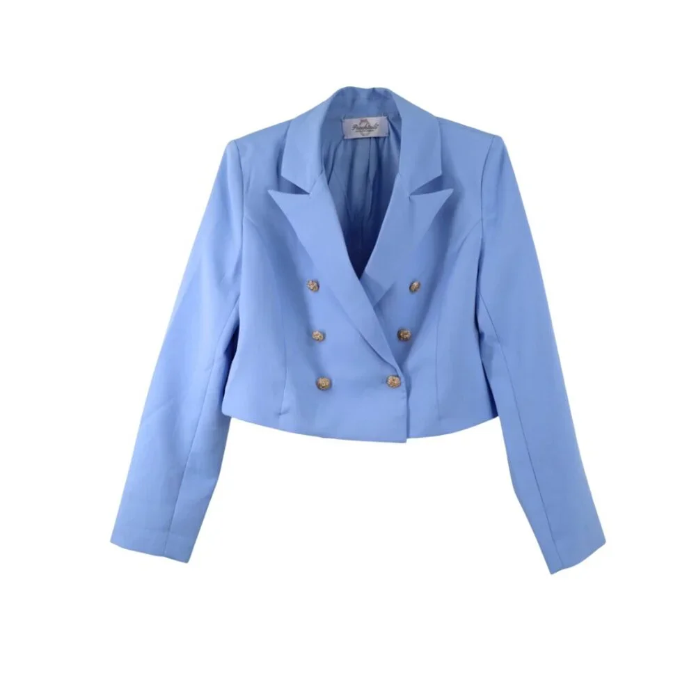 NWT Blue Crop Blazer Matching Set Old Money Office Business Casual Chic - Picture 1 of 5